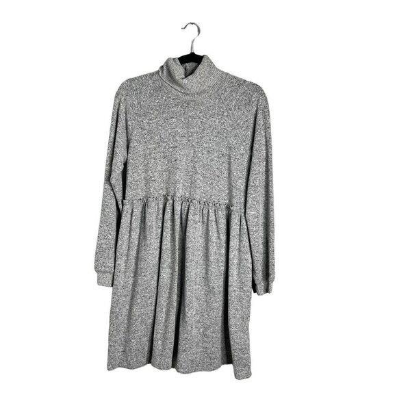 Coco + Jaimeson Long Sleeve Turtleneck Babydoll Dress Stretchy Knit Gray M - Picture 1 of 8